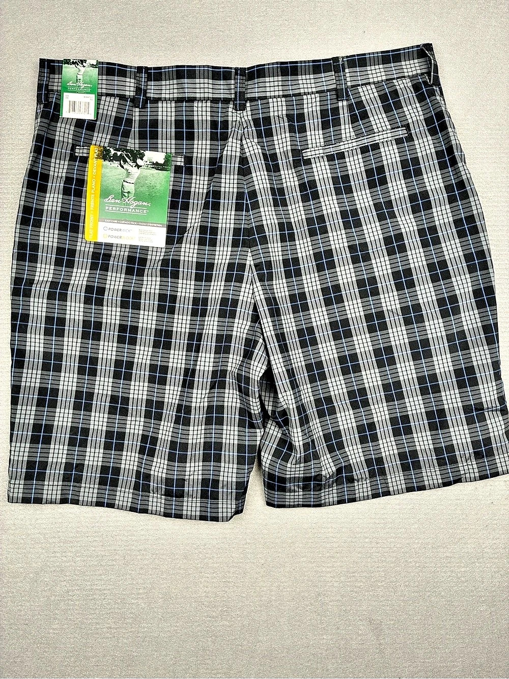NWT Ben Hogan Performance Plaid Shorts Plaid Golf Shorts Black & Blue Size 38